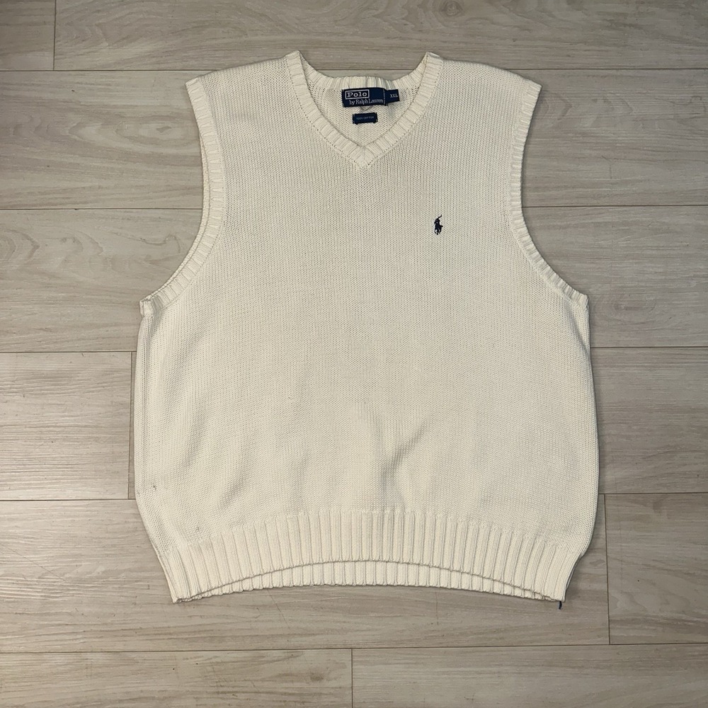 Polo Ralph Lauren Sweater Vest Mens XXL Off White 100% Cotton V Neck Pullover